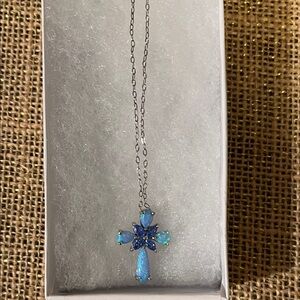 Elegant Blue Cross Pendant Necklace